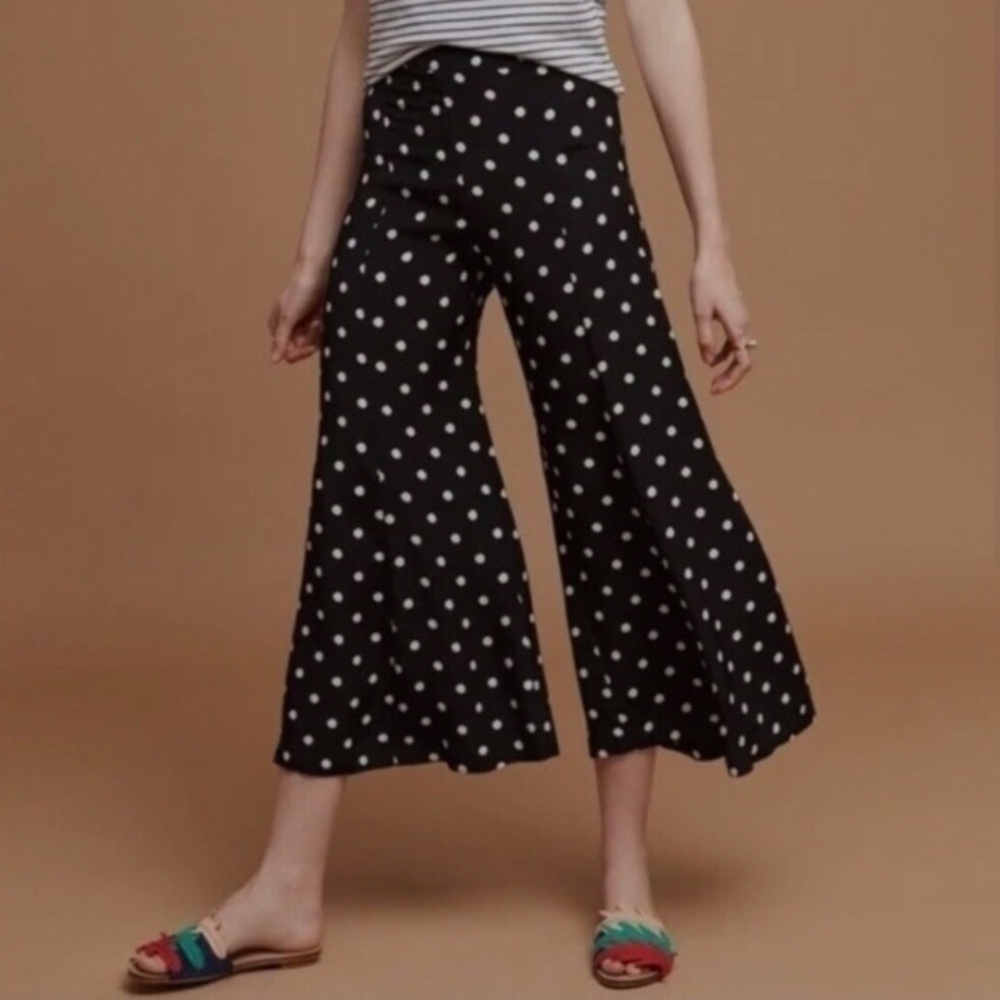 Anthropologie Polka Dot Black/White 2 Crop Wide Leg Trouser NW…